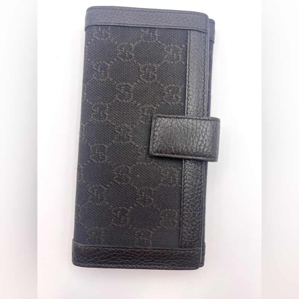 Gucci GG Monogram Black Leather Long Wallet Made in Italy